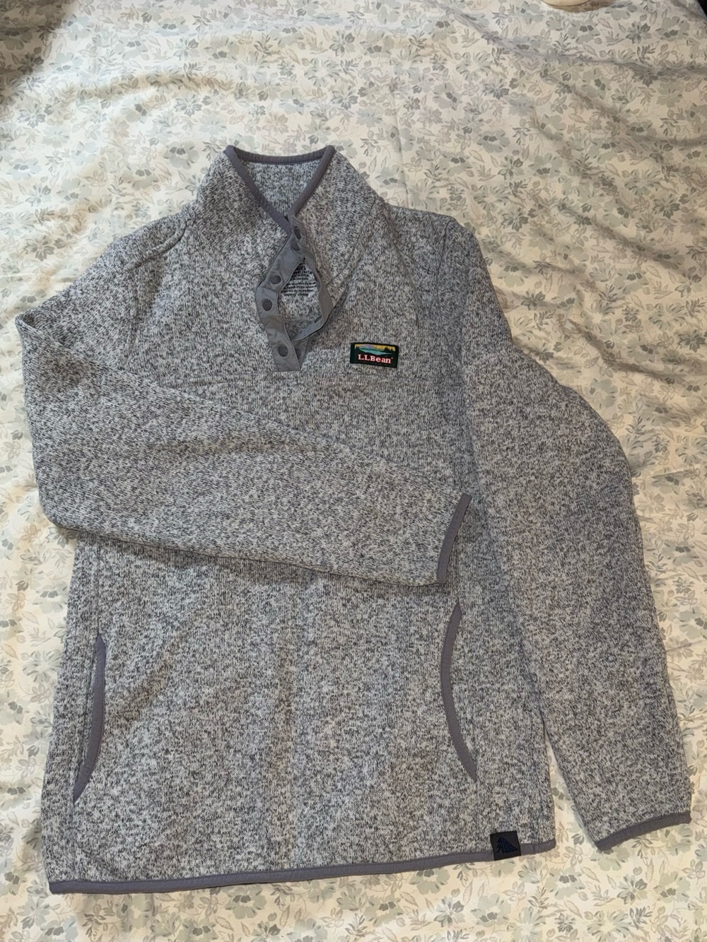 L.L. Bean Heather Gray Snap-Button Fleece Pullover